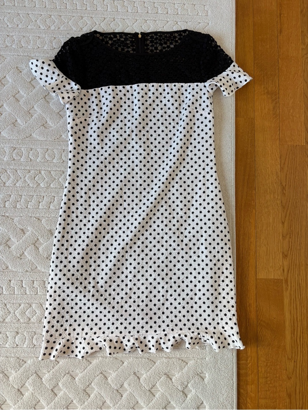 Karl Lagerfeld Black & White Polka Dot Lace Yoke Dress